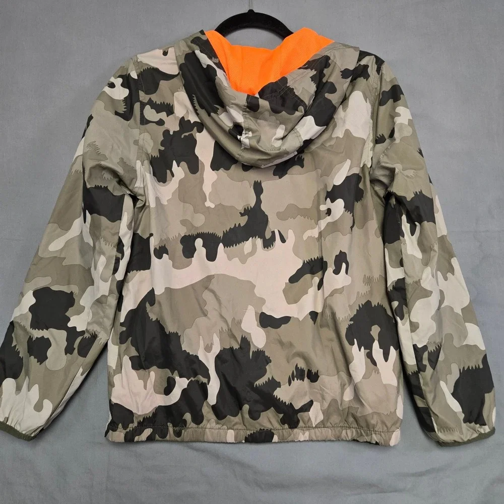 Hurley Boys Large L 12-13 Camo Windbreaker Jacket Neon Orange Zip Hooded